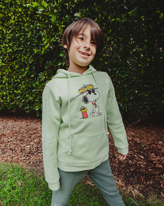 Shop Peanuts Adventure Awaits Youth Hoodie Inspired by National Parks | hushed-green