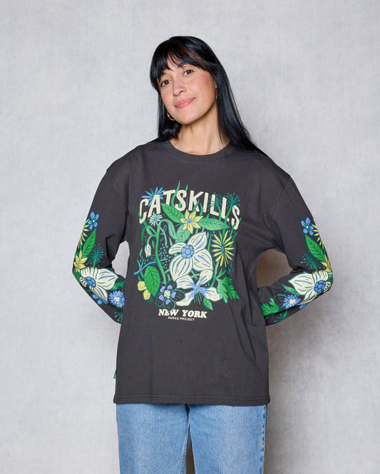 Shop Catskills Flower Patch Long Sleeve Tee Inspired by Catskills Park | vintage-black
