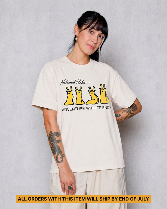 Shop Adventure with Friends Banana Slug Tee Inspired by Parks - ALL ORDERS WITH THIS ITEM WILL SHIP BY END OF JULY | raw-natural