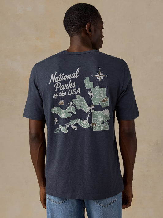 Shop Faherty x Parks Project National Parks Short Sleeve Sunwashed Tee Inspired by National Parks | duney-navy