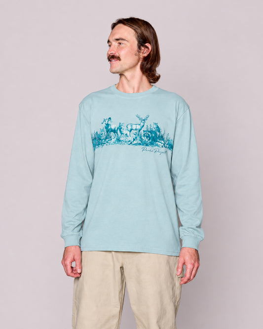 Shop Alpine Animals Long Sleeve Tee Inspired by Grand Teton | dusty-blue