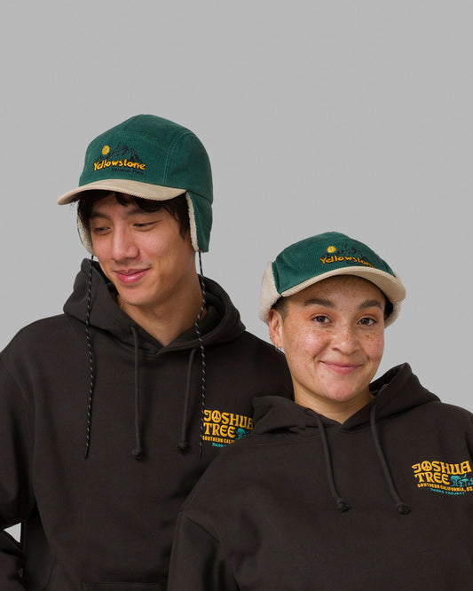 Adventure-Ready Cord Flap Cap Inspired by Yellowstone National Park | forest-green