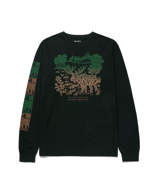 Shop Yellowstone Woodcut Long Sleeve Tee Inspired by Yellowstone National Park | black