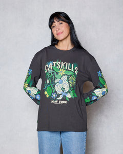shop catskills flower patch long sleeve tee inspired by catskills park | vintage-black