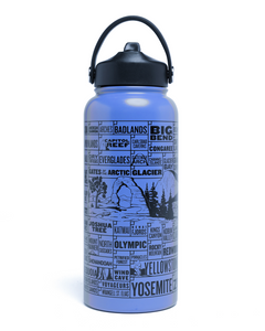 shop national parks checklist 32oz. insulated water bottle | blue-and-black