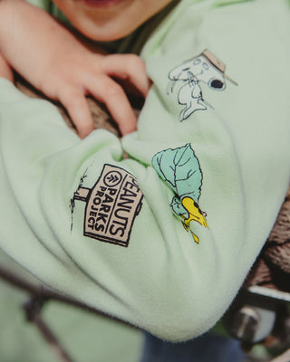 Shop Peanuts Adventure Awaits Youth Hoodie Inspired by National Parks | hushed-green