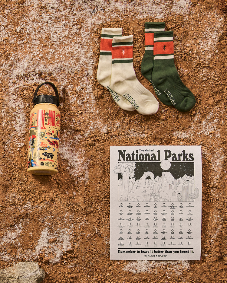 bundle-kit: Trail Crew Tube Sock 2 Pack | National Parks Founded 32oz. Insulated Water Bottle | Adventure Responsibly National Parks Fill In Poster