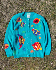 Vintage Women's 90s Fish Knit Cardigan Sweater