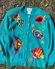 Vintage Women's 90s Fish Knit Cardigan Sweater