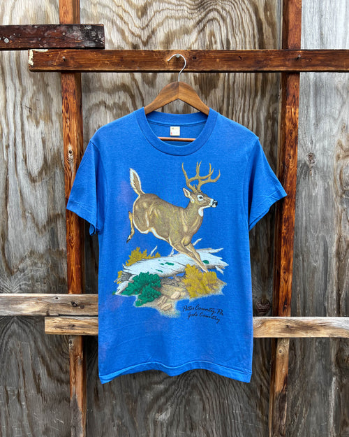 Vintage 80s Blue Jumping Deer Tee