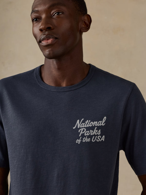 Shop Faherty x Parks Project National Parks Short Sleeve Sunwashed Tee Inspired by National Parks | duney-navy