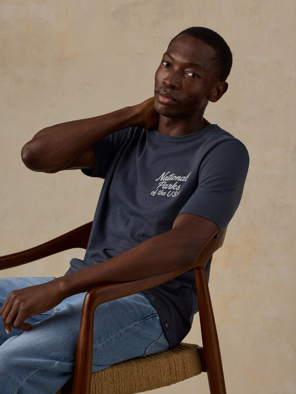 Shop Faherty x Parks Project National Parks Short Sleeve Sunwashed Tee Inspired by National Parks | duney-navy