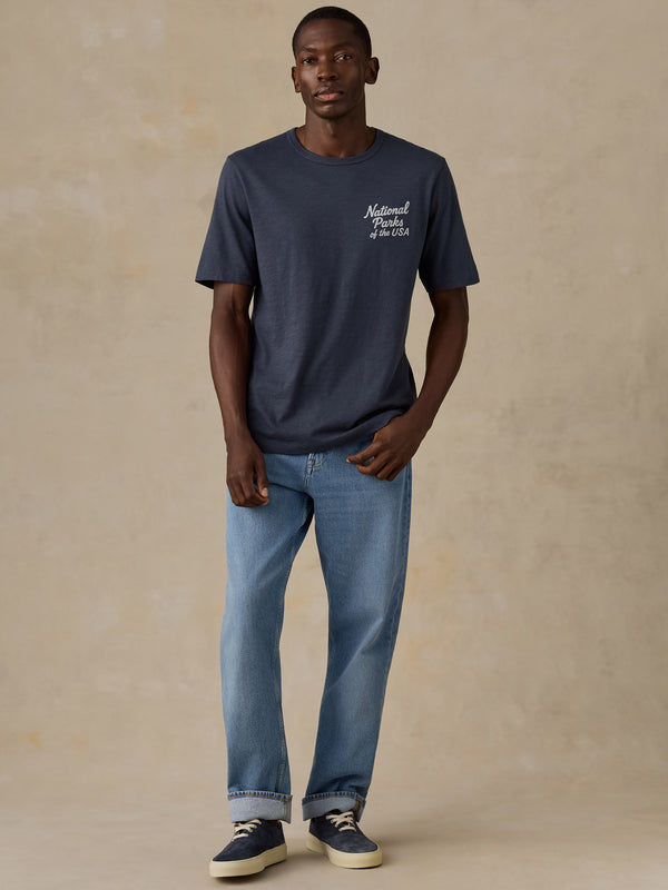 Shop Faherty x Parks Project National Parks Short Sleeve Sunwashed Tee Inspired by National Parks | duney-navy