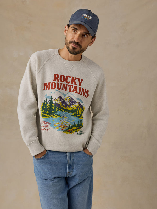 Shop Faherty x Parks Project Rocky Mtns High Standard Fleece Crewneck Inspired by National Parks | antique-ivory-heather