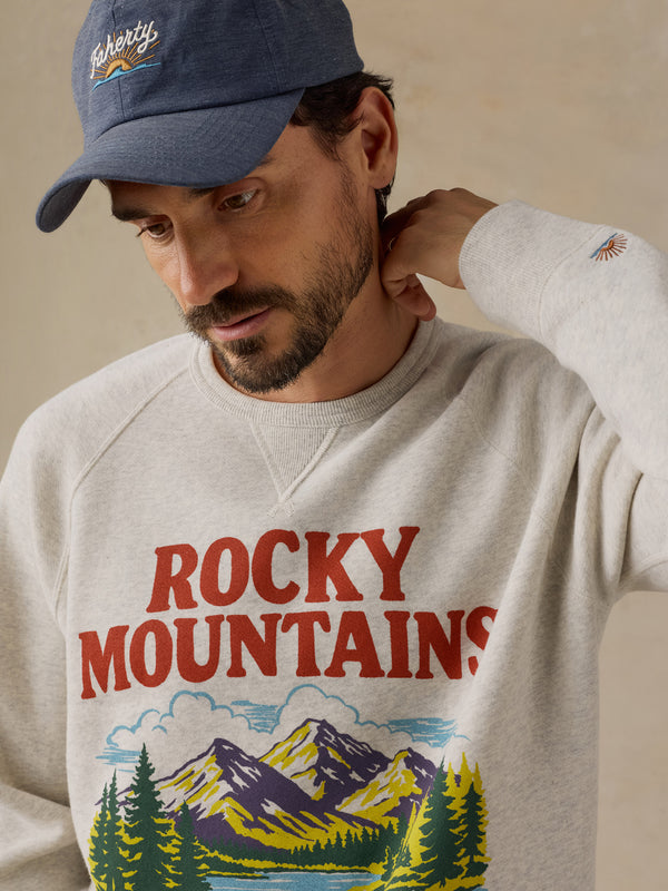 Shop Faherty x Parks Project Rocky Mtns High Standard Fleece Crewneck Inspired by National Parks | antique-ivory-heather