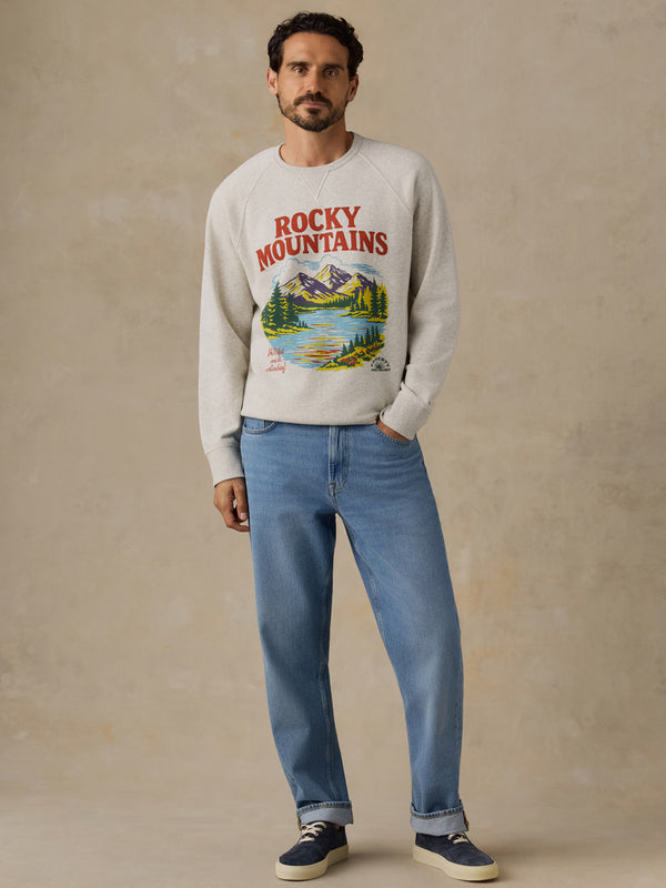 Shop Faherty x Parks Project Rocky Mtns High Standard Fleece Crewneck Inspired by National Parks | antique-ivory-heather
