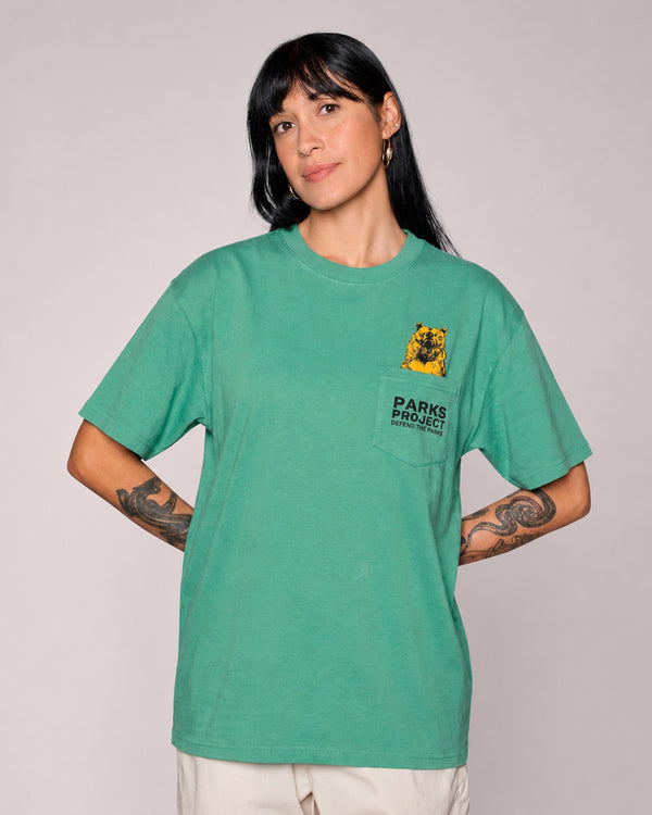 Shop Defend the Parks Bear Pocket Tee Inspiring to Protect Public Lands | sage