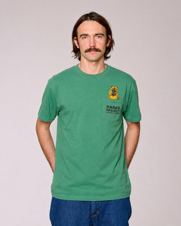 Shop Defend the Parks Bear Pocket Tee Inspiring to Protect Public Lands | sage