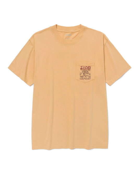 Shop Zion Puff Print Pocket Tee Inspired by Zion National Park | mustard
