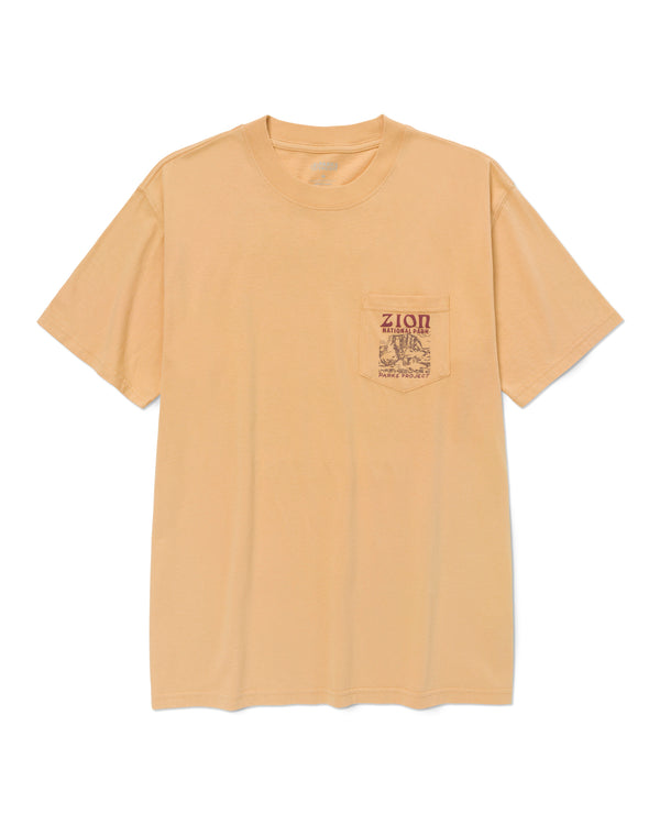 Shop Zion Puff Print Pocket Tee Inspired by Zion National Park | mustard