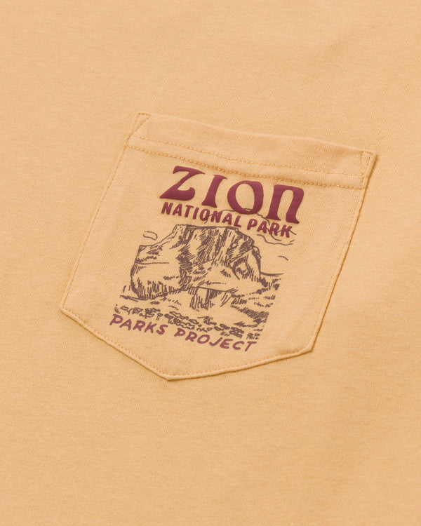 Shop Zion Puff Print Pocket Tee Inspired by Zion National Park | mustard