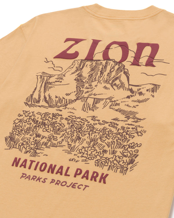 Shop Zion Puff Print Pocket Tee Inspired by Zion National Park | mustard