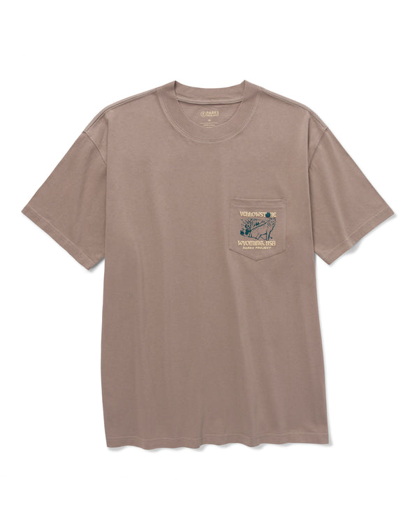 Shop Yellowstone Puff Print Pocket Tee Inspired by Yellowstone NP | mushroom-grey