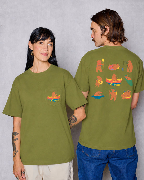 Shop Bears at Camp Pocket Tee Inspired by National Parks | olive
