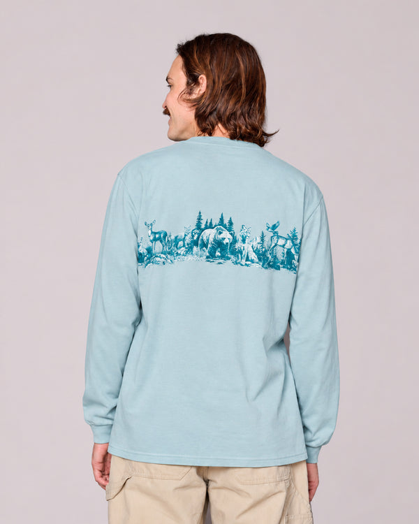 Shop Alpine Animals Long Sleeve Tee Inspired by Grand Teton | dusty-blue