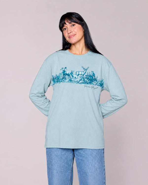 Shop Alpine Animals Long Sleeve Tee Inspired by Grand Teton | dusty-blue