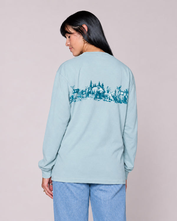Shop Alpine Animals Long Sleeve Tee Inspired by Grand Teton | dusty-blue