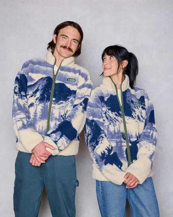 Shop Acadia Moose Full Zip High Pile Fleece Inspired by Acadia | natural-and-navy