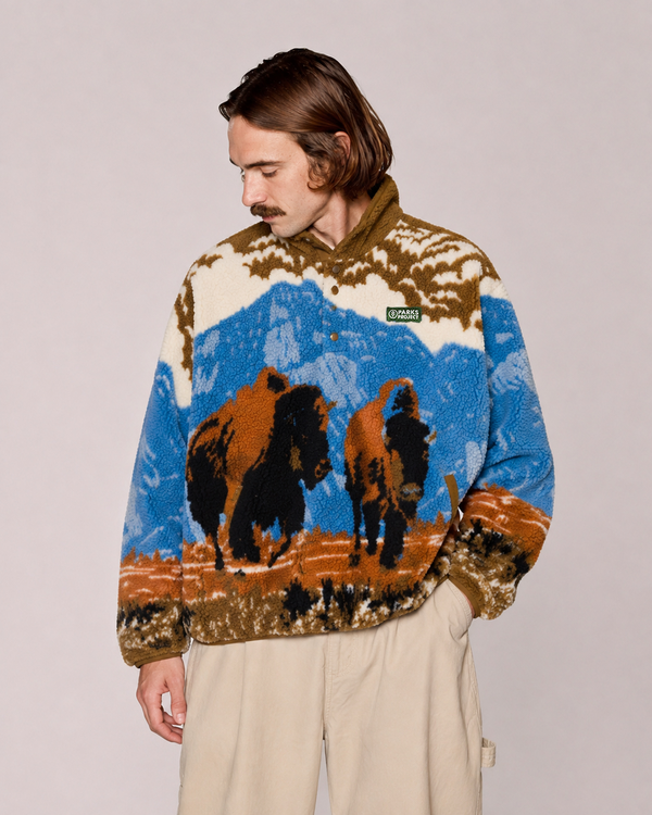 Shop Bison Bellows High Pile Fleece Inspired by Yellowstone | multi-color