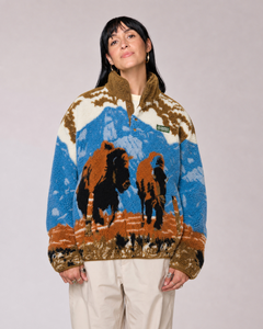 shop bison bellows high pile fleece inspired by yellowstone | multi-color