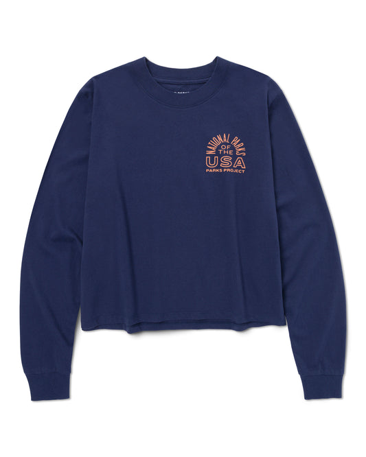 National Parks of The USA Checklist Boxy Long Sleeve Tee | navy