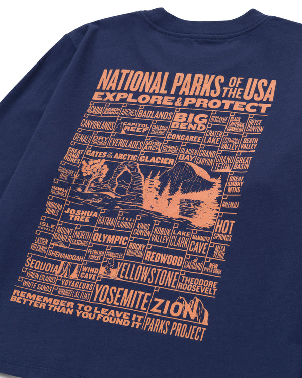 National Parks of The USA Checklist Boxy Long Sleeve Tee | navy