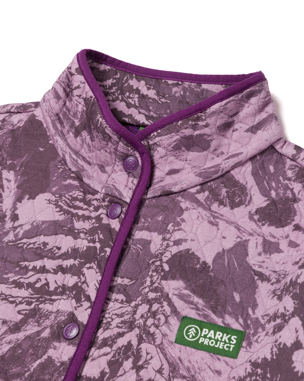 Shop Women's Snowy Pines Quilted Jacket Inspired by Grand Teton NP | mauve-orchid