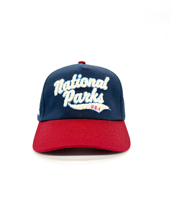 Shop National Parks Vintage Chenille Hat Inspired by National Parks | navy-and-red