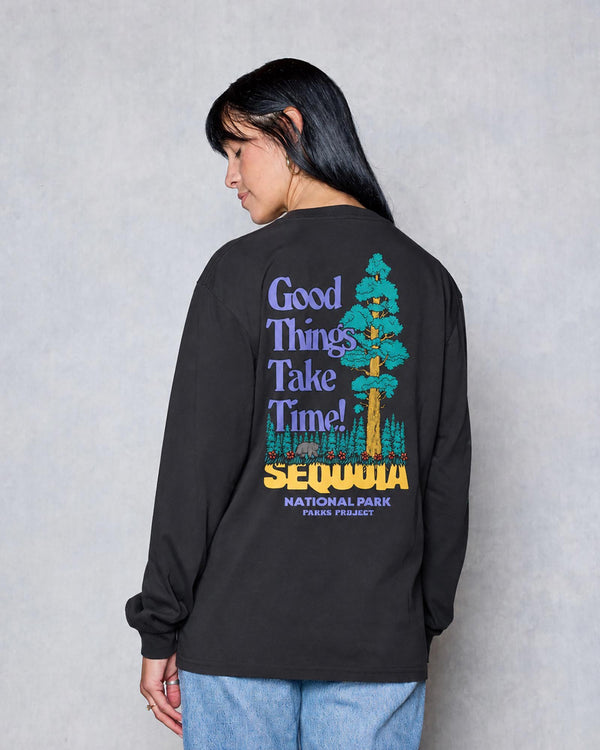 Shop Sequioa Good Things Take Time Long Sleeve Tee Inspired by Sequoia | vintage-black