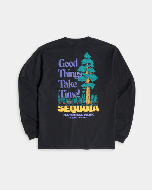 Shop Sequioa Good Things Take Time Long Sleeve Tee Inspired by Sequoia | vintage-black