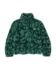 shop women's yellowstone geysers high pile fleece jacket inspired by yellowstone national park | dark-green