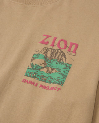 Shop Zion Puff Print Long Sleeve Tee Inspired By Zion National Park | khaki