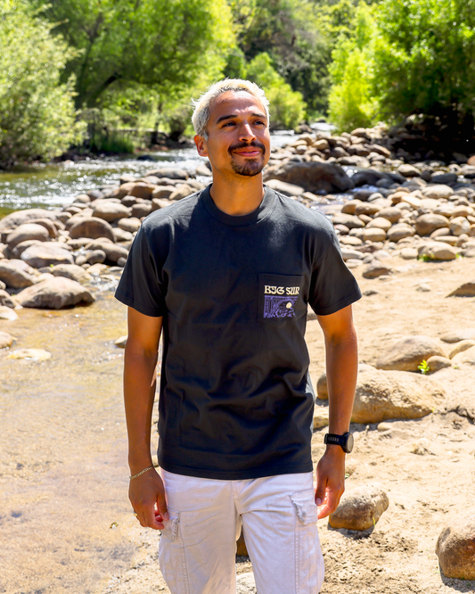 Shop Big Sur Bridges Puff Print Pocket Tee Inspired by Big Sur | vintage-black