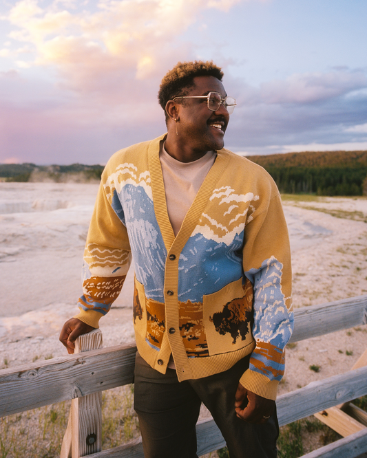 Shop Bison Bellows Cardigan Inspired by Yellowstone National Park | multi-color