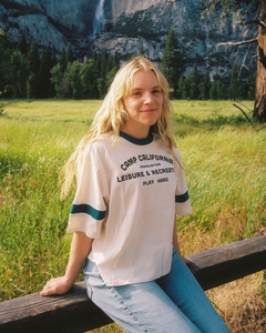 shop women's camp california varsity tee inspired by national parks | raw-natural